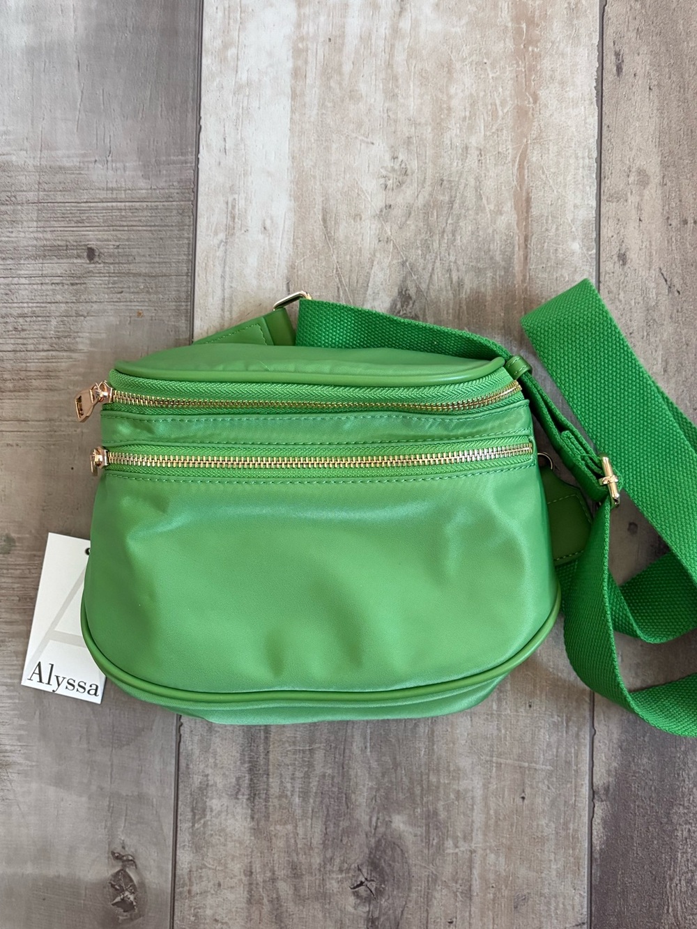 NWT! GREEN Nylon Double Zipper Crossbody Bag